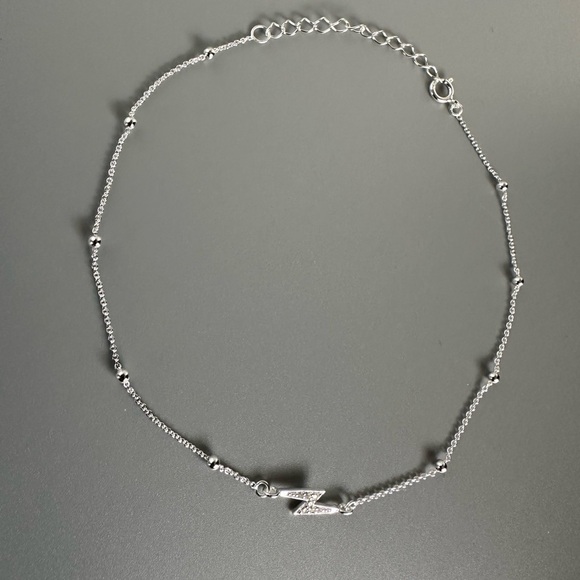 Sterling Silver Adjustable Ball Bead Lightning Bolt Anklet - Picture 9 of 10